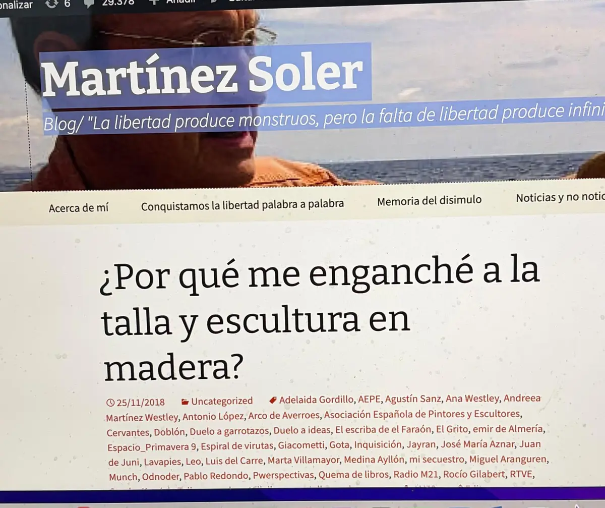 Recorte de la cabecera del blog de Martínez Soler con el título del artículo «¿Por qué me enganché a la talla y escultura en madera?»