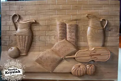Relieve de jarras, frutas y utensilios