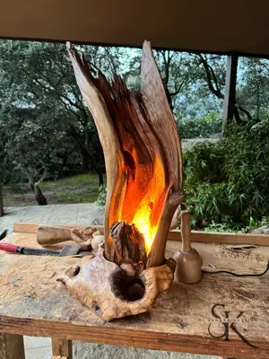 Tronco ahuecado con luz en su interior